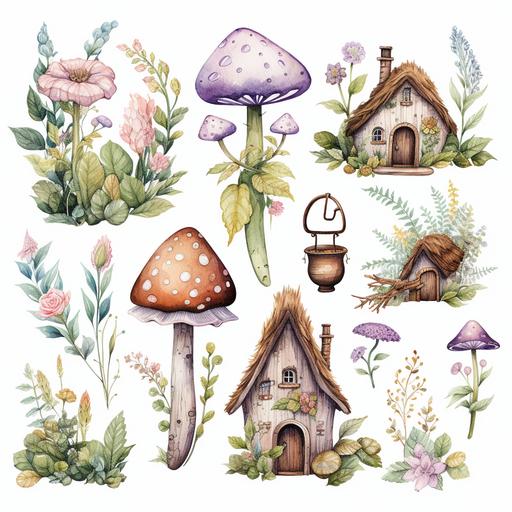 watercolor woodland boho fairy garden clipart set