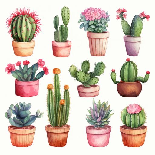 watercolors Sweet Cactus Clipart, Hand Draw Cacti, Cute Succulent Border
