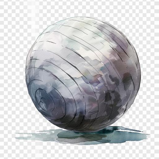 watercolour, grey large exercise ball, transparent background, clipart