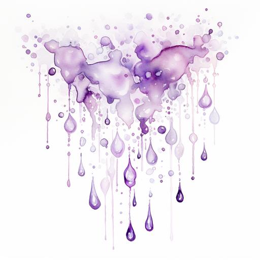 watercolour ice splashes drops crystals silver purple on a white background