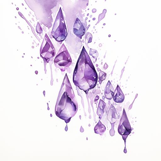 watercolour ice splashes drops crystals silver purple on a white background