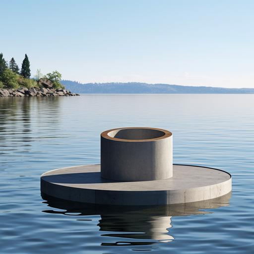 waterfront with concrete cylinder 10ft in diameter resting above the waterline