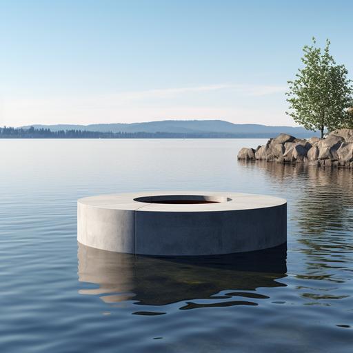 waterfront with concrete cylinder 10ft in diameter resting above the waterline