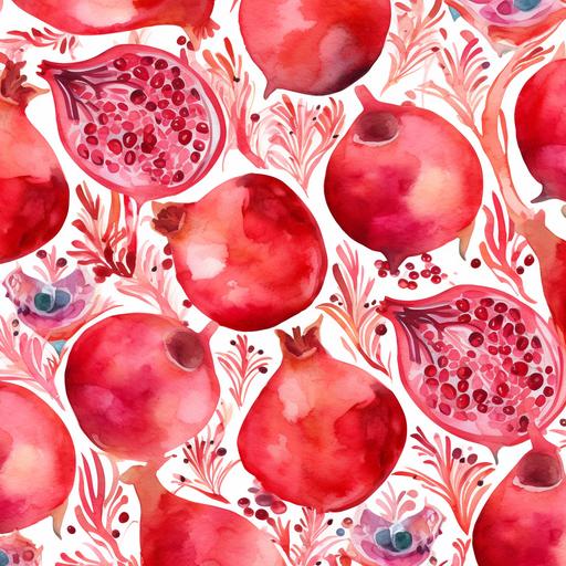 wavy pattern of red pomegranate by watercolor painting, in the style of spectacular backdrops, animal motifs, ferrania p30, playful motifs, aquarellist, berrypunk, grocery art --v 5