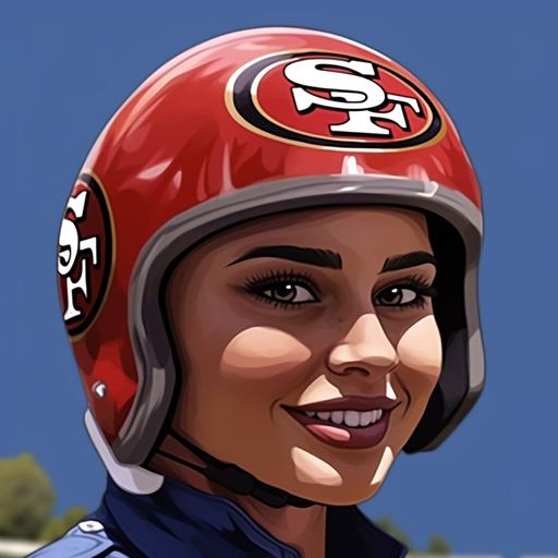 wearing a San Francisco 49ers football helmet. Cartoon