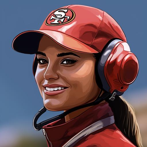 wearing a San Francisco 49ers football helmet. Cartoon