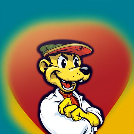 weasel in a laboratory coat with a camouflage military hat. Cartoon