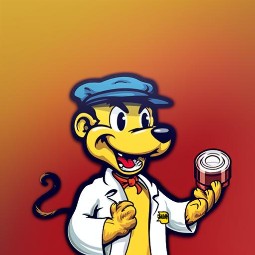 weasel in a laboratory coat with a military hat. Cartoon