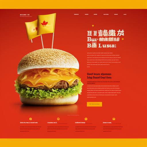 website, fast food, burger, red, yellow, family friendly, chinese new year theme.