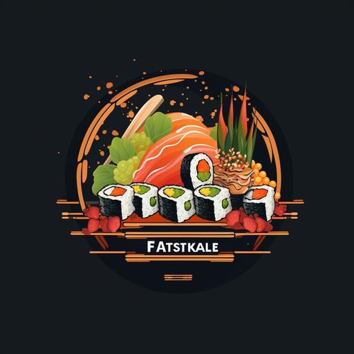 website logo 100 catering which is japanese sushi and hibachi website use round design with sushi knift and fire combine