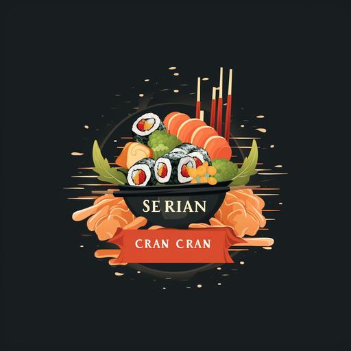 website logo 100 catering which is japanese sushi and hibachi website use round design with sushi knift and fire combine
