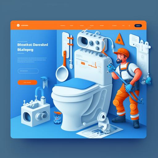 website ux ui a plumber repairs the toilet blue white orange