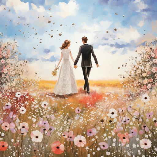 wedding card wallpaper, 20 cm wide, 15 cm high, high quality, with flower field, bright color