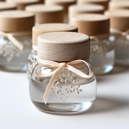wedding favors, seeds inside, decorated with white ribbons, wedding atmosphere, realistic --s 750