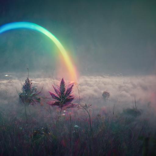 weed , rainbow ,  grey fog , 4k , octane tender