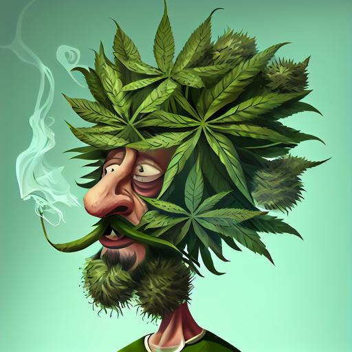 weed leaf head man, cartoon --v 4 --q 2 --upbeta
