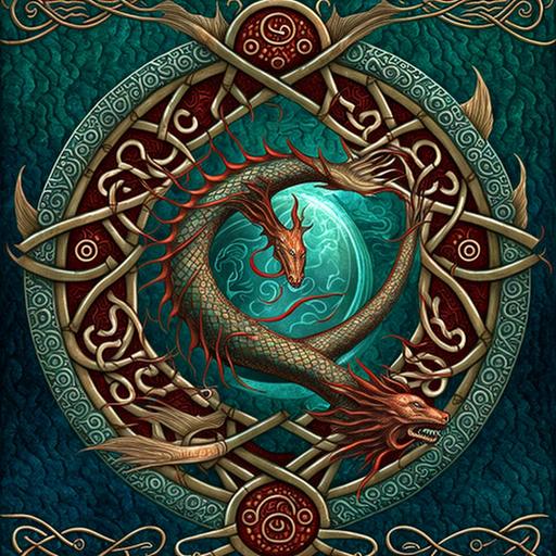 welsh dragon whale, celtic knots, fantasy, medieval --v 4