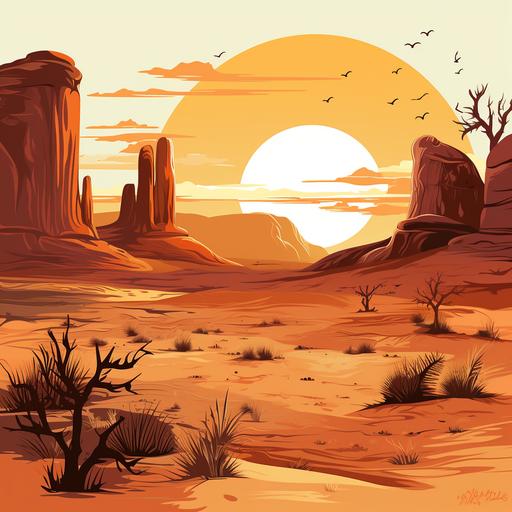 western desert landscape clipart style of pulp art.