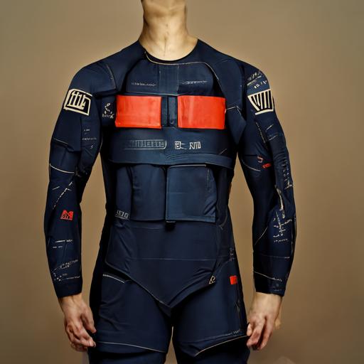 wetsuit for an elite team of lifeguards, navy blue camo, pockets, dive weight belt, lifeguard buoy, military style