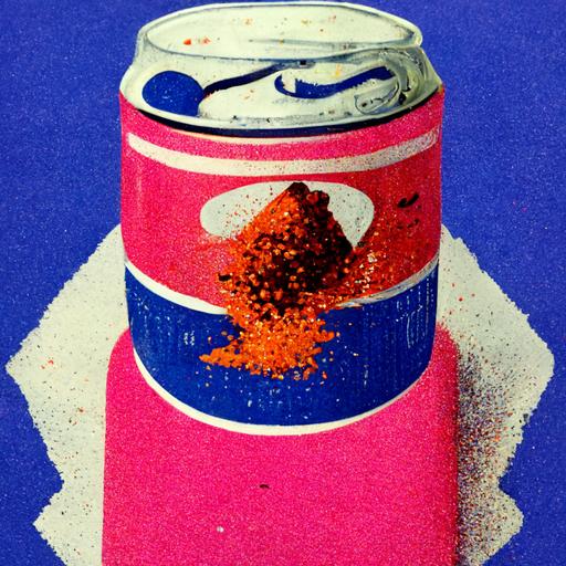 crushed soda can, spill, still life, risograph
