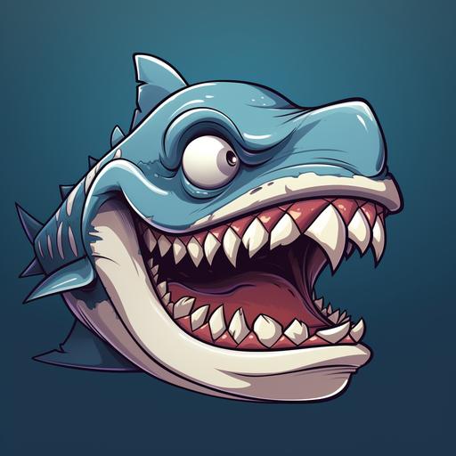 whaleshark anthropomorphic, evil grin, 2d cartoon portrait, cuphead style 5.1 --v 5.2