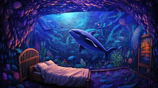 whaleshark themed nursery mural, in the style of dan mumford, pastels, anatomically correct --no teeth, scary --ar 16:9