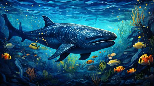 whaleshark underwater with lots of bubbles, in the style of intricate psychedelic patterns, intricate pen illustrator, smooth and curved lines, illustration, multilayered dimensions, trippy, cute --no shark --ar 16:9 --s 250