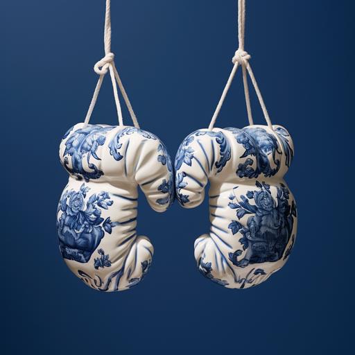 white an blue porcelain boxing gloves hanging