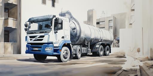 white and blue cement truck drawing, Street Art, Street Style Swag --ar 20:10