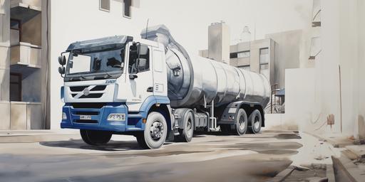 white and blue cement truck drawing, Street Art, Street Style Swag --ar 20:10