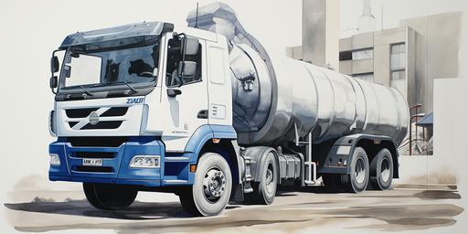 white and blue cement truck drawing, Street Art, Street Style Swag --ar 20:10