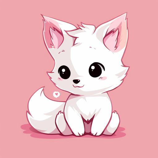 white and pink little fox kawaii character drawing, in the style of nightcore, simple depictions of animals