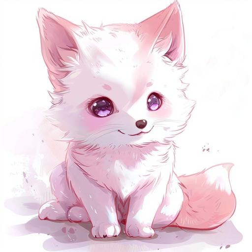 white and pink little fox kawaii character drawing, in the style of nightcore, depictions of animals --v 6.0