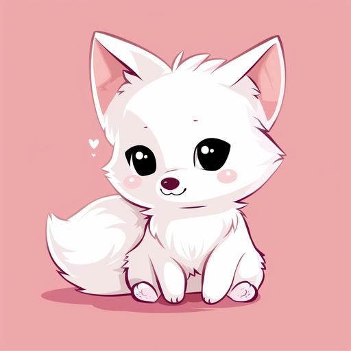 white and pink little fox kawaii character drawing, in the style of nightcore, simple depictions of animals