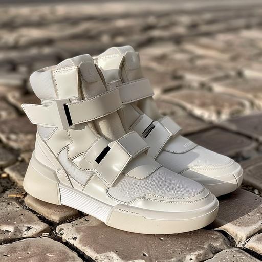 white and platinum velcro band high end high ankle men sneakers