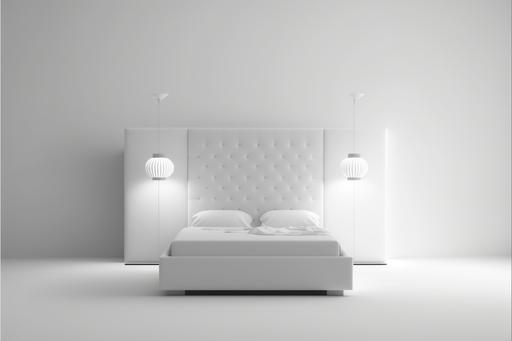 white background, bed with headboard, light, premium, minimalistic, detailed, realistic, 4k, hd,--v 4 --ar 3:2 --stylize 500