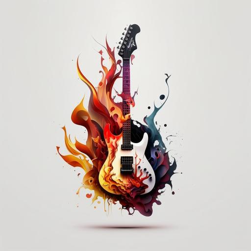 white background, black and white electric guitar, red/orange/yellow flames, 8k, vibrant --ar 12:12
