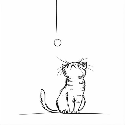 white background, continuous line illustrations of a cat playing with a toy, a cat looking up, a cat leaping, simple illustration, minimalist, line drawing graphics, vector::1.1 --v 6.0 --s 200