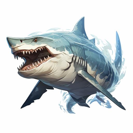 white background dnd style cartoon style giant shark