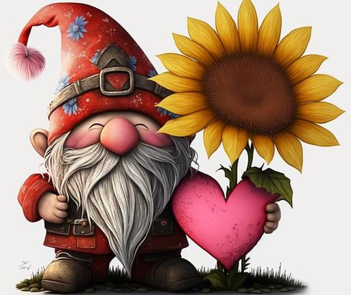 /white background, gnome, valentines, sunflowers, high resolution, vibrant --ar 37:32