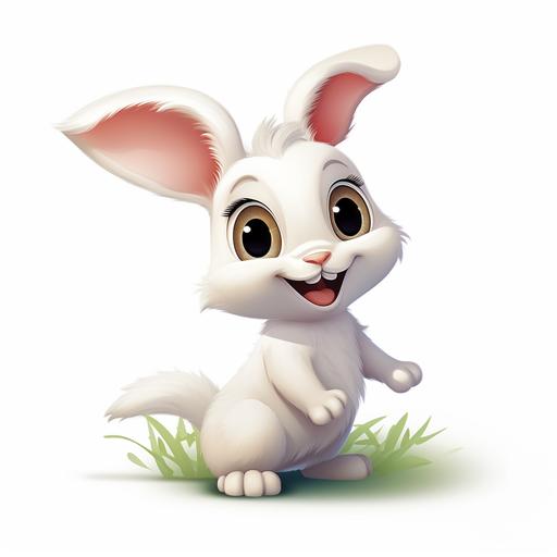 white bunny, disney cartoon, high quality, white back ground