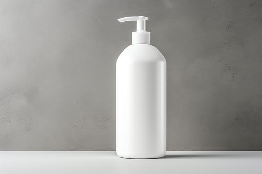 white cosmetic shampoo dispenser bottle mockup with grey background, --ar 3:2