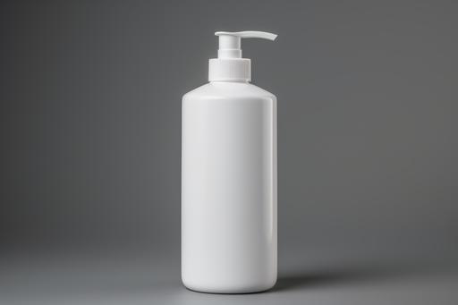 white cosmetic shampoo dispenser bottle mockup with grey background, --ar 3:2