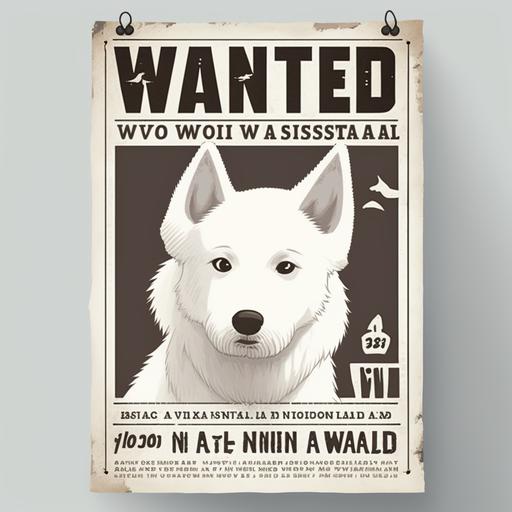 white dog wanted poster in anime style