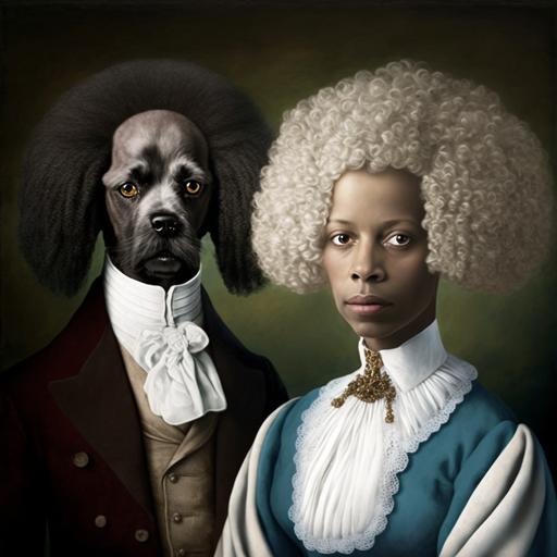 white female poodle and black male poodle in the style of salvidore dali