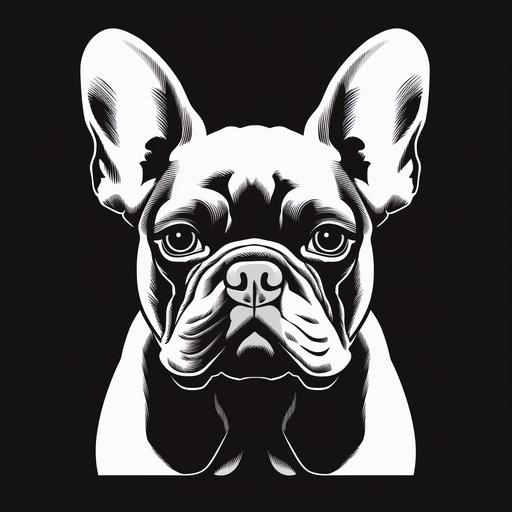 white french bulldog silhouette outline on black background, vector