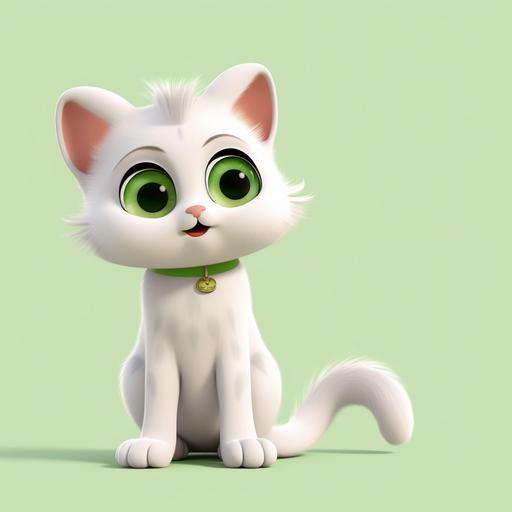 white gray background, cute, happy and confused, long-tailed cat, green eyes, background green screen, png format, cartoon character