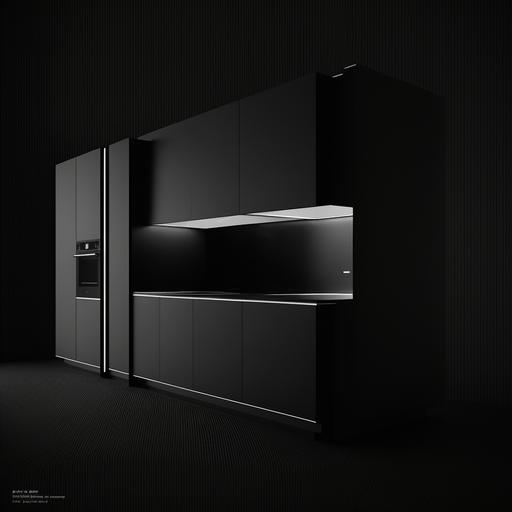 white on black, floating kitchen cabinet, technical drawing, background color pure black --v 4 --q 2