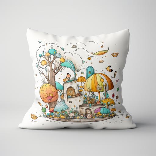 white pillow with cartoon style with white background