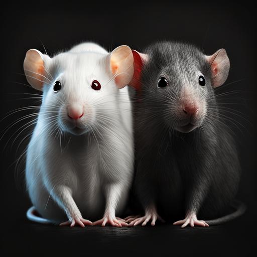 white rat with red eyes and black rat with black eyes full size